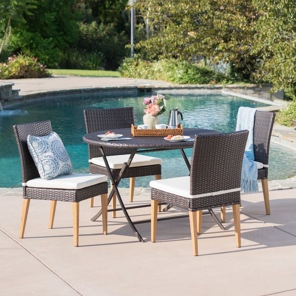 Most Recently Released Wicker 5 Piece Round Patio Dining Sets Inside Shop Vance Outdoor 5 Piece Round Foldable Wicker Dining Set With (View 7 of 15)