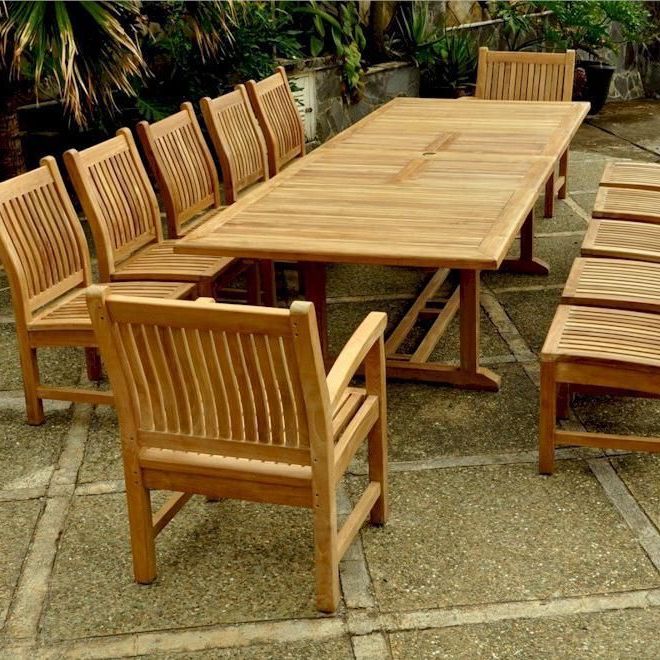 Most Up To Date 13 Piece Extendable Patio Dining Sets In Valencia Sahara 13 Piece Teak Patio Dining Set W/ 79 X 43 Inch (View 1 of 15)