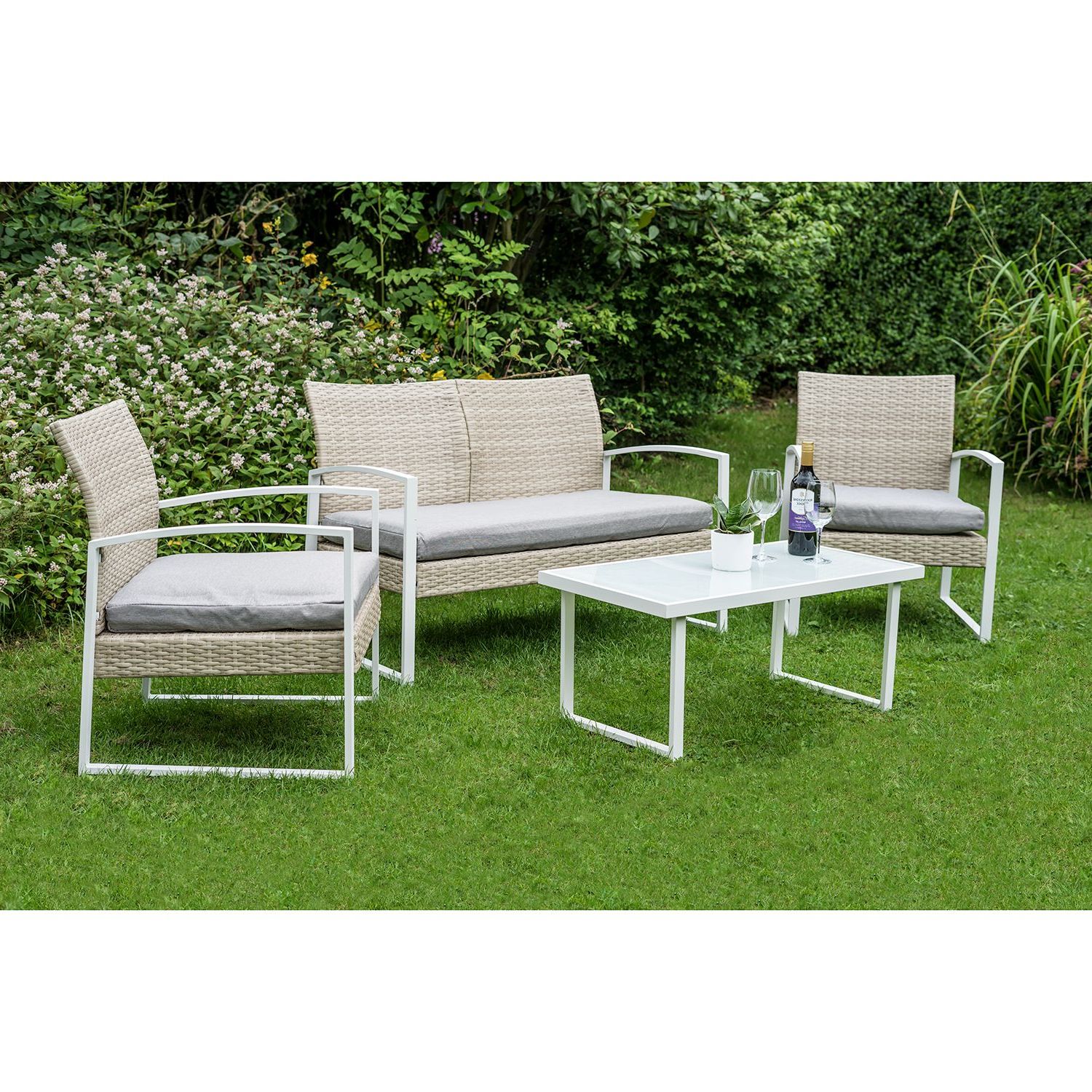 Most Up To Date 4 Piece Gray Outdoor Patio Seating Sets Inside 4 Piece Rattan Patio Outdoor Furniture Set With Grey Cushions & Table (View 12 of 15)