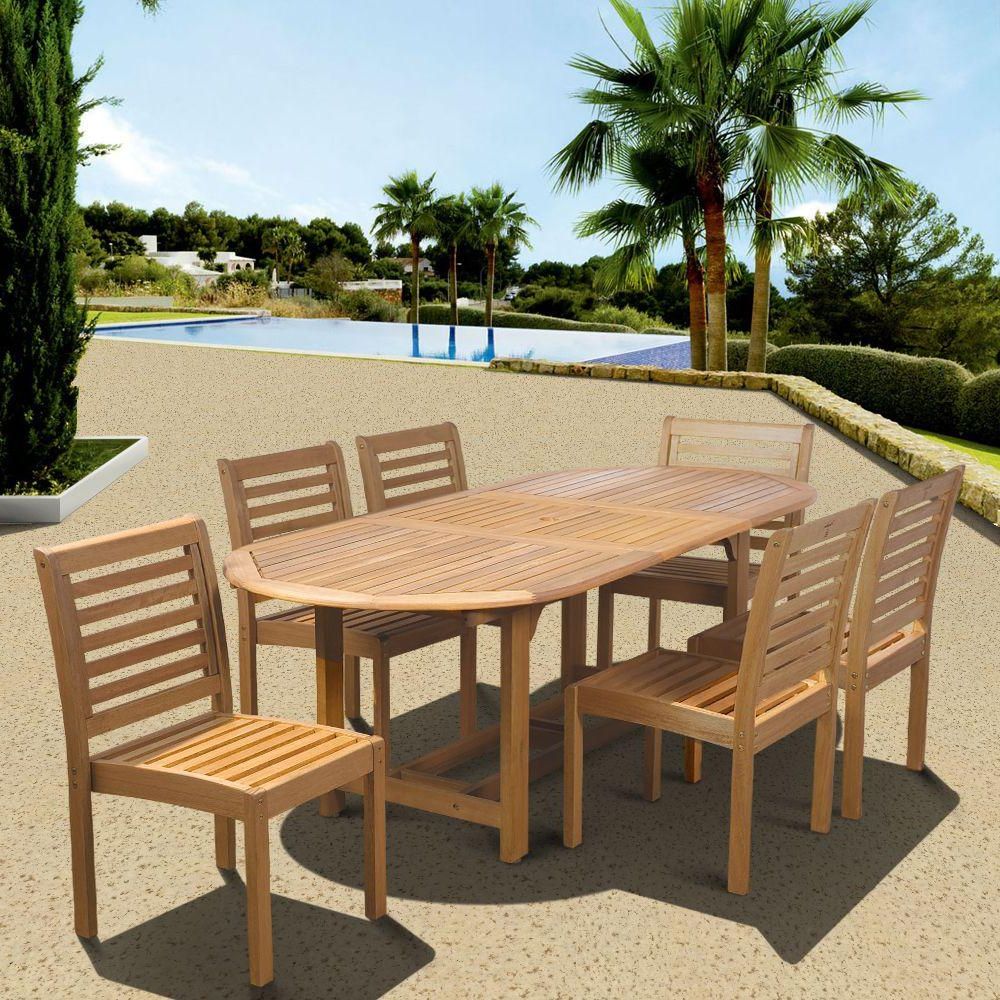 Most Up To Date 7 Piece Outdoor Oval Dining Sets With Regard To Amazonia Eucalyptus 7 Piece Armless Oval Extendable Patio Dining Set Bt (View 2 of 15)