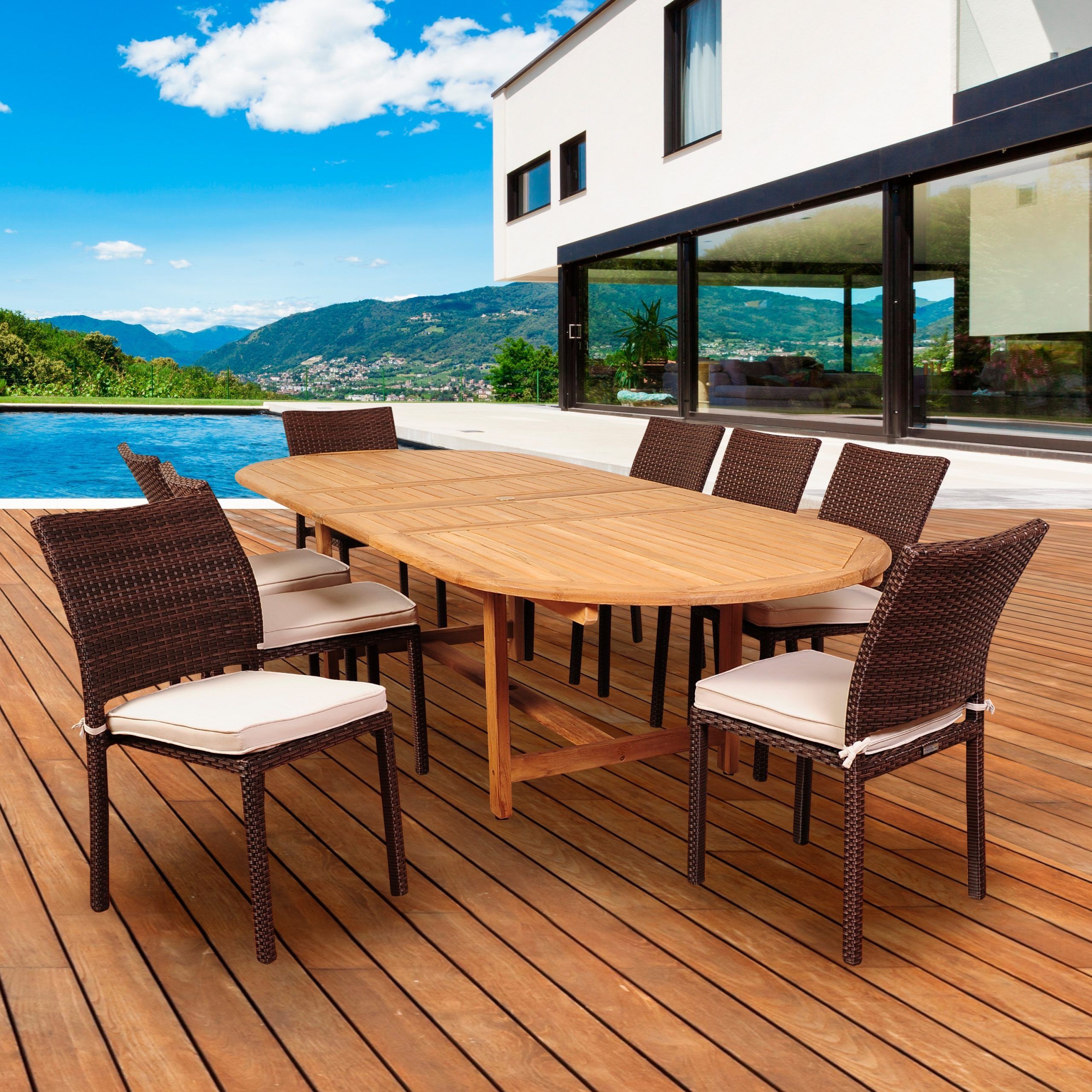 Most Up To Date 9 Piece Teak Outdoor Dining Sets In Amazonia Teak 9 Piece Extendable Patio Dining Set With Natural 9piece (View 1 of 15)