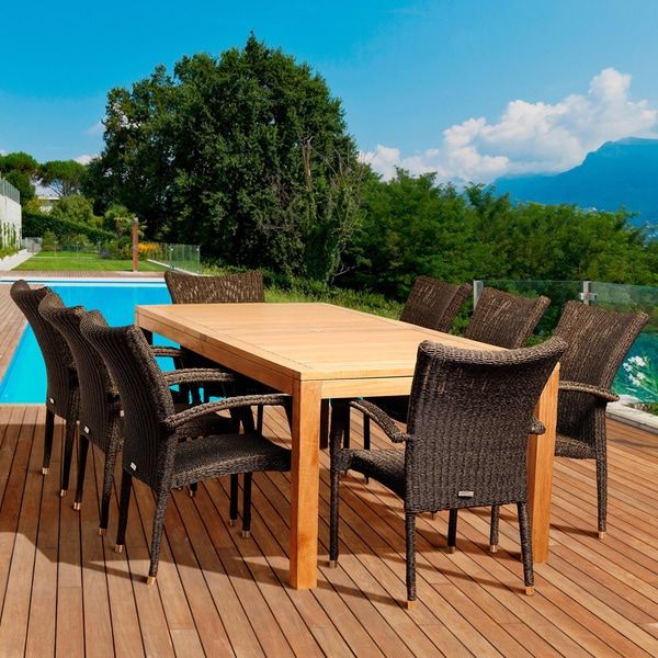 Most Up To Date Amazonia Dana 9 Piece Teak/ Wicker Outdoor Dining Set – Overstock – 8915123 Within Distressed Wicker Patio Dining Set (View 7 of 15)