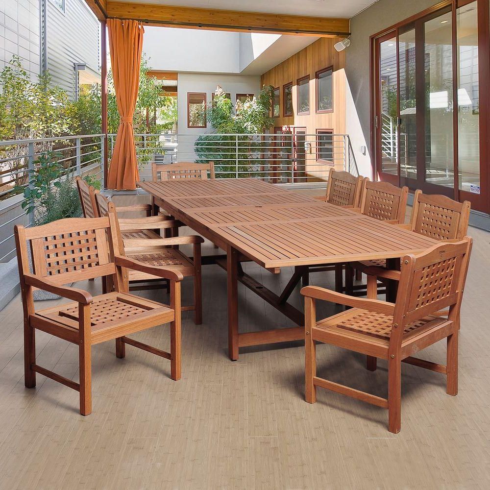 Most Up To Date Amazonia Dominique 9 Piece Eucalyptus Extendable Rectangular Patio Throughout 9 Piece Square Patio Dining Sets (View 8 of 15)