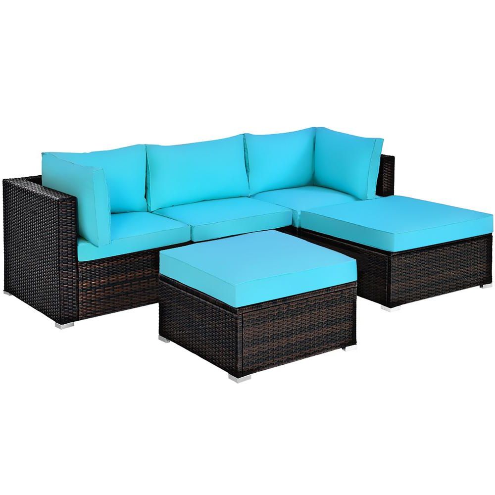 Most Up To Date Costway Ottoman 5 Piece Patio Rattan Sectional Conversation Set With With Fabric 5 Piece 4 Seat Outdoor Patio Sets (View 8 of 15)