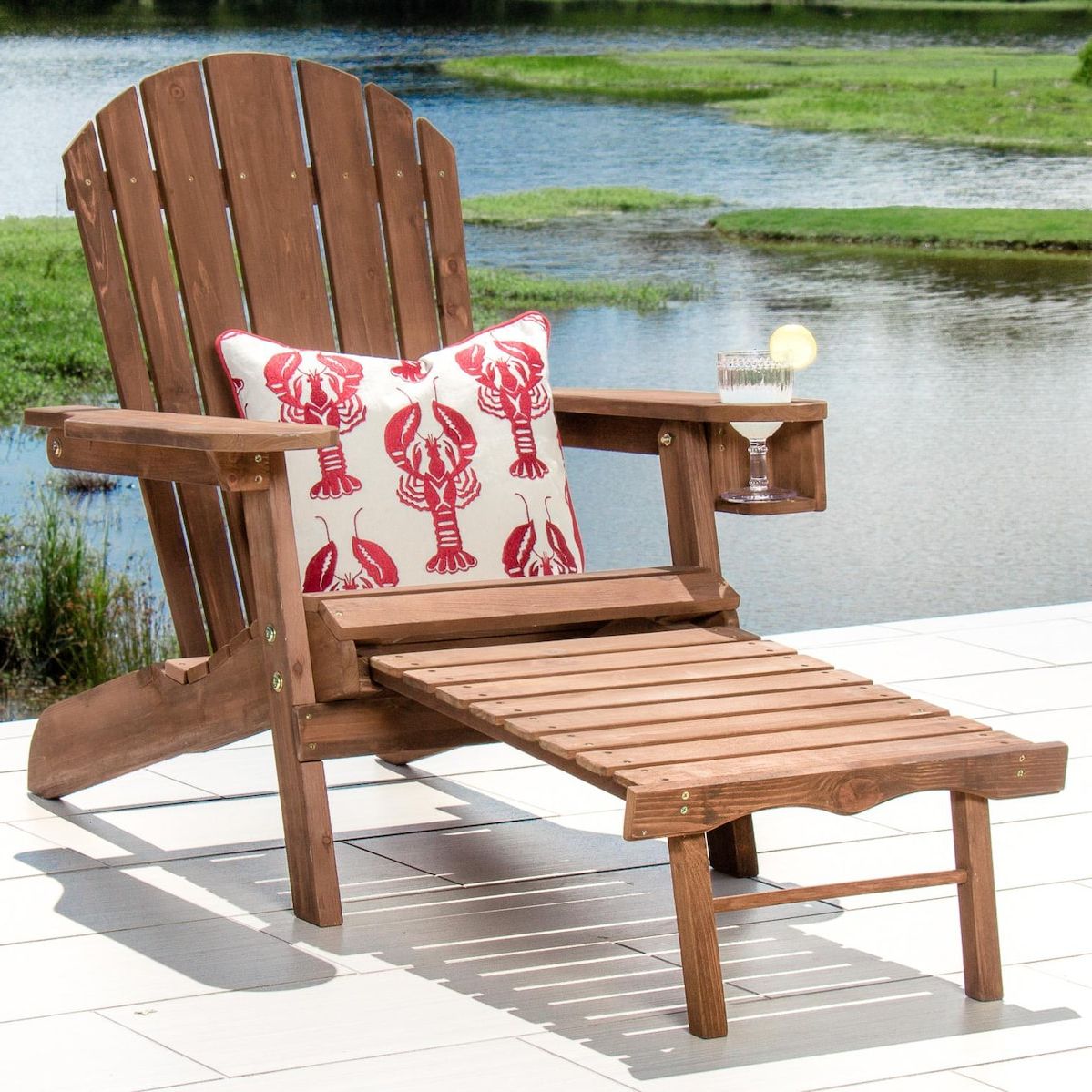 Most Up To Date Dark Wood Outdoor Chairs Throughout Pelican Hill Wood Adirondack Patio Chair With Pull Out Ottoman – Dark (View 3 of 15)