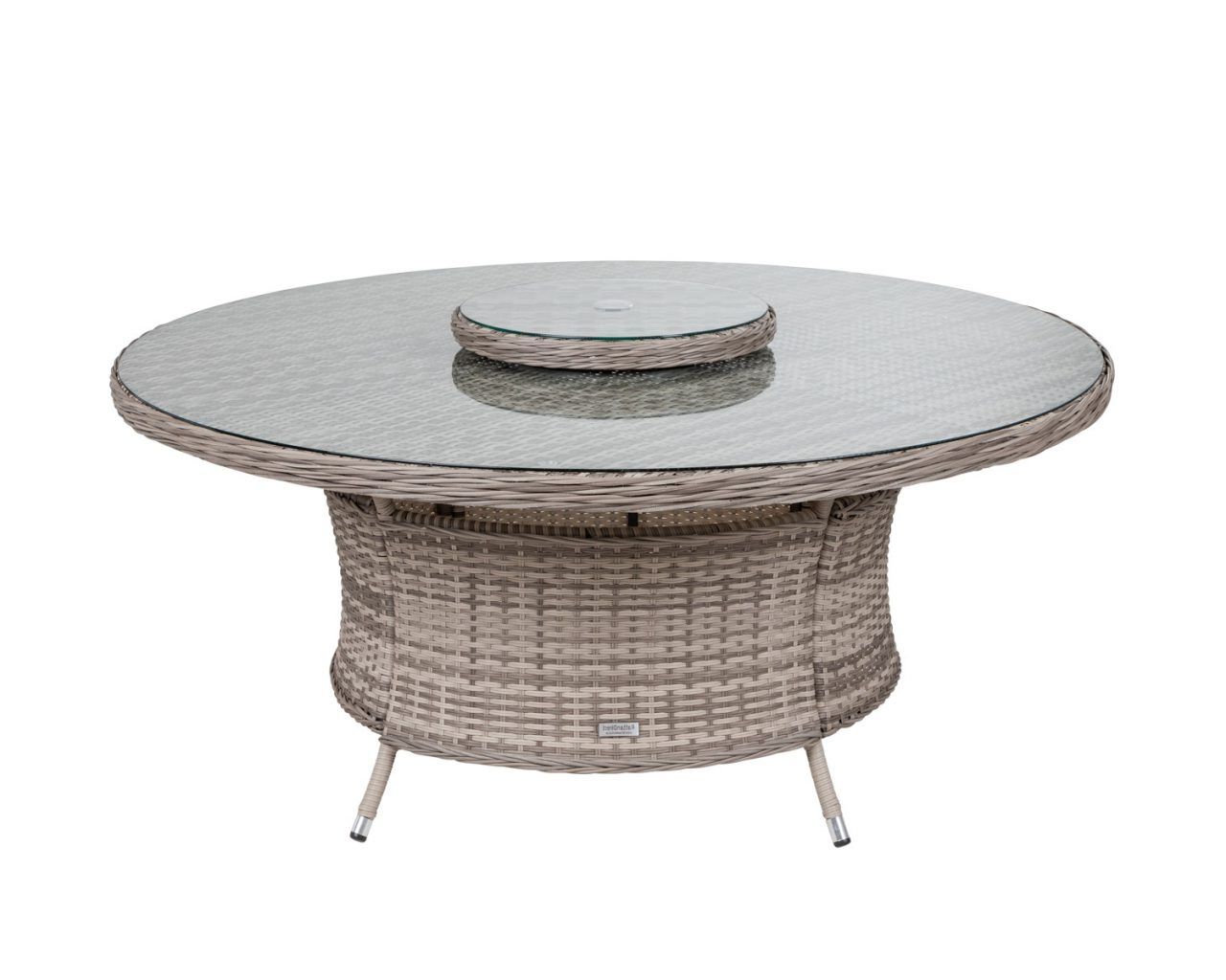 Most Up To Date Distressed Wicker Patio Dining Set In Large Round Rattan Garden Dining Table With Lazy Susan In Grey – Rattan (View 8 of 15)