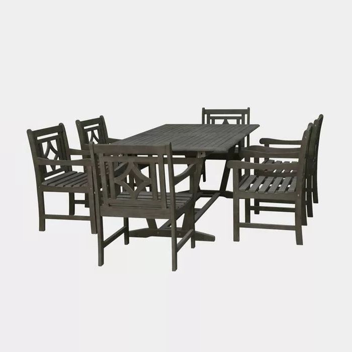 Most Up To Date Gray Extendable Patio Dining Sets For Renaissance 7pc Wood Extendable Outdoor Patio Dining Set – Gray – Vifah (View 3 of 15)