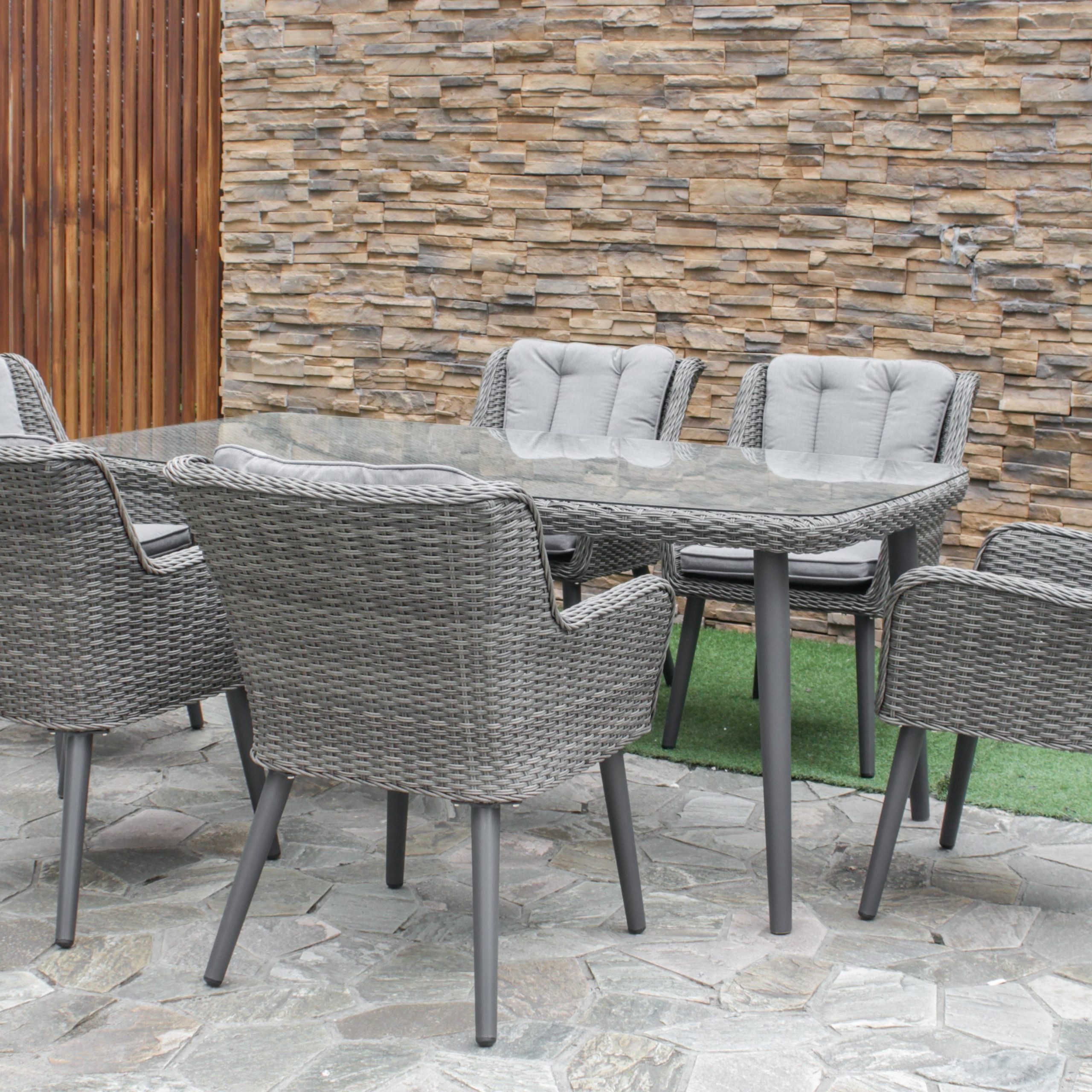 Most Up To Date Gray Wicker Rectangular Patio Dining Sets Pertaining To Maze Rattan Florence 6 Seat Rectangular Dining Set (View 11 of 15)