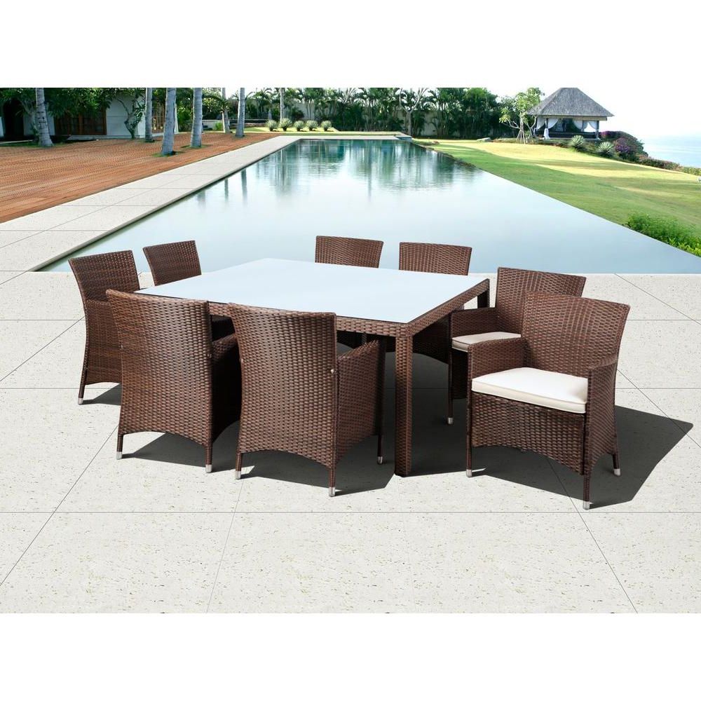 Most Up To Date Off White Outdoor Seating Patio Sets Pertaining To Atlantic Contemporary Lifestyle Grand New Liberty Deluxe Brown 9 Piece (View 8 of 15)