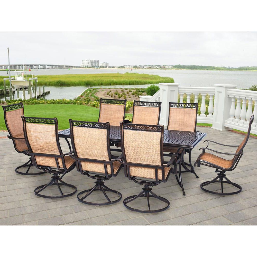 Most Up To Date Rectangular Patio Dining Sets Within Hanover Manor 9 Piece Rectangular Patio Dining Set With Eight Swivel (View 15 of 15)