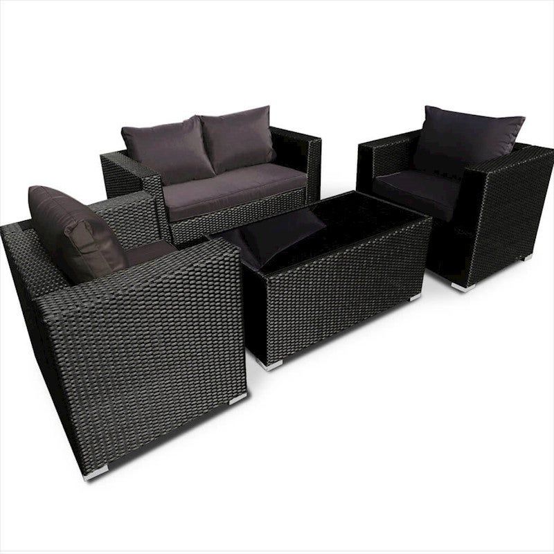 Most Up To Date Talise 4 Piece Pe Wicker Sofa Lounge Setting – Black (View 10 of 15)