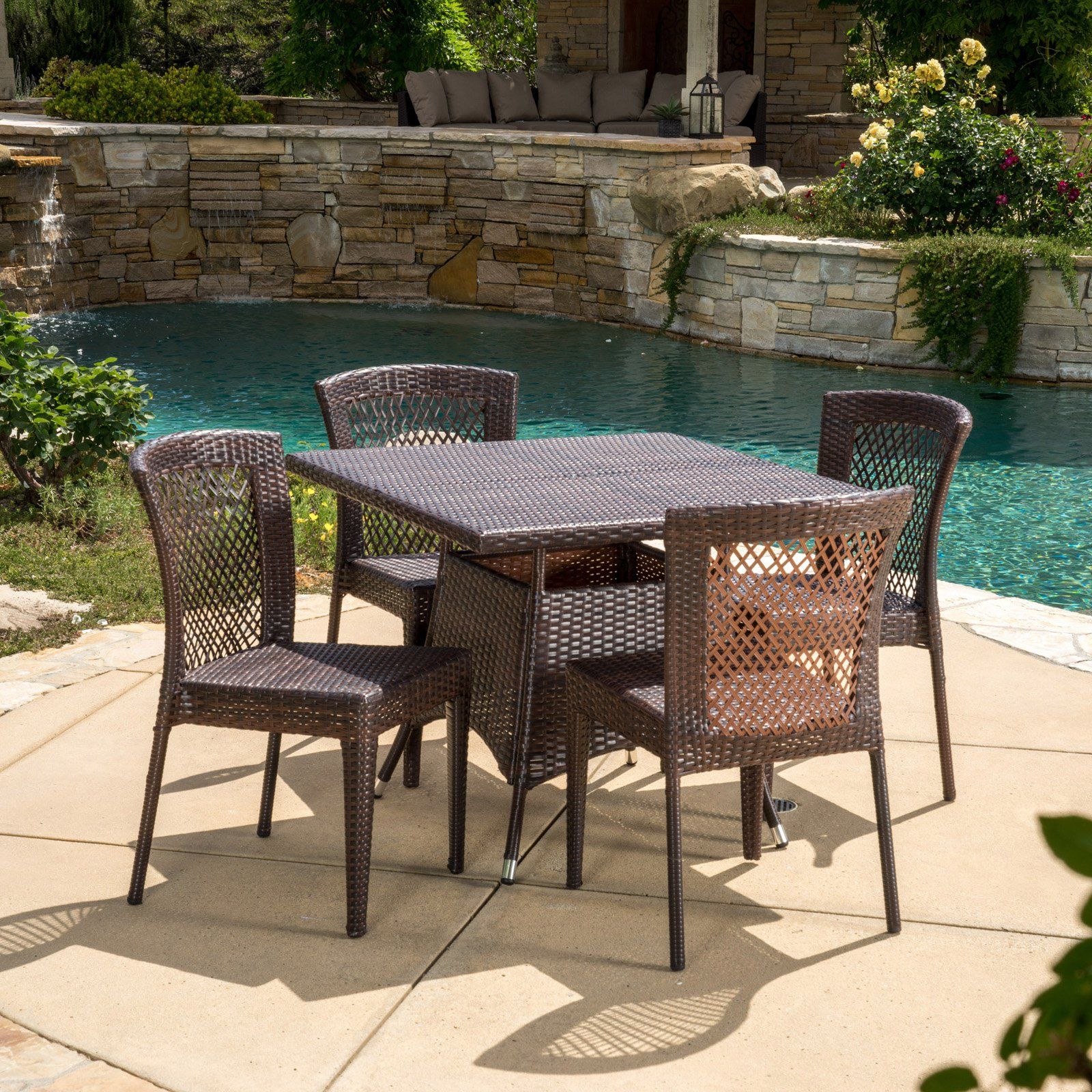 Most Up To Date Wicker 5 Piece Round Patio Dining Sets Pertaining To Burton Wicker 5 Piece Square Patio Dining Set – Walmart (View 2 of 15)