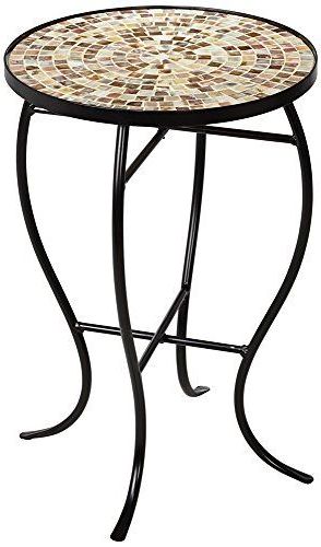Mother Of Pearl Mosaic Black Iron Outdoor Accent Table Te Https Intended For Fashionable Black Iron Outdoor Accent Tables (View 6 of 15)