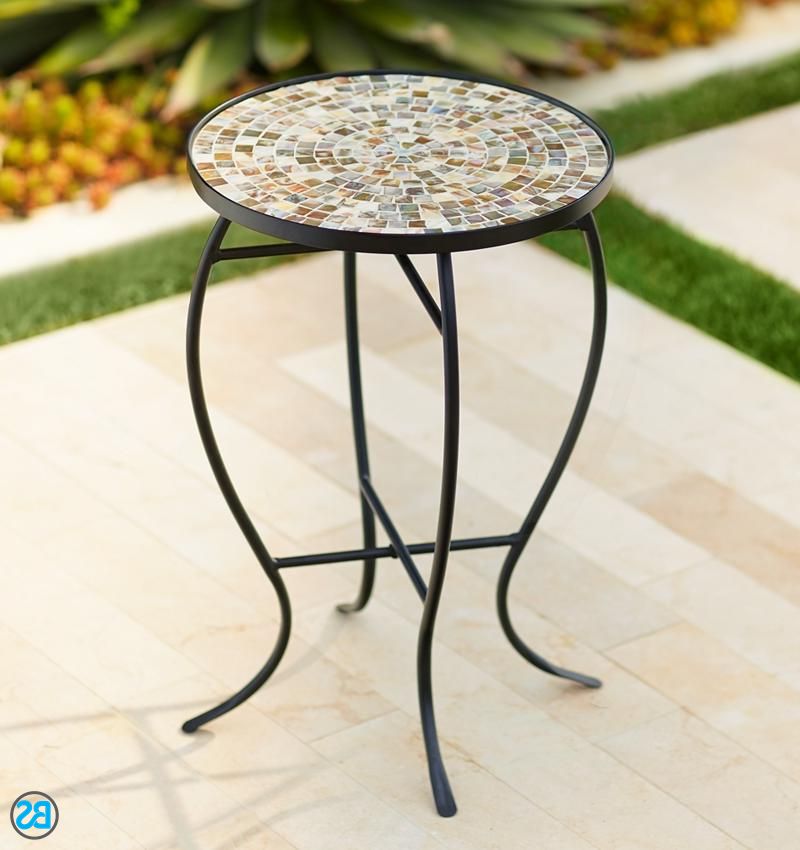 Mother Of Pearl Mosaic Black Iron Outdoor Accent Table With Mosaic Outdoor Accent Tables (View 2 of 15)