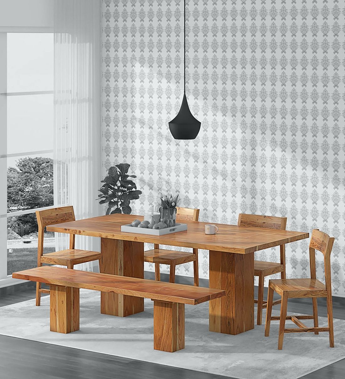 Natural Acacia Wood Bistro Dining Sets Regarding Current Buy Portland Solid Wood 6 Seater Dining Set In Natural Acacia Finish (View 10 of 15)