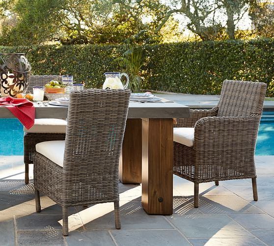 Natural All Weather Outdoor Seating Patio Sets Inside Well Known Huntington All Weather Wicker Dining Roll Arm Chair – Gray #potterybarn (View 3 of 15)