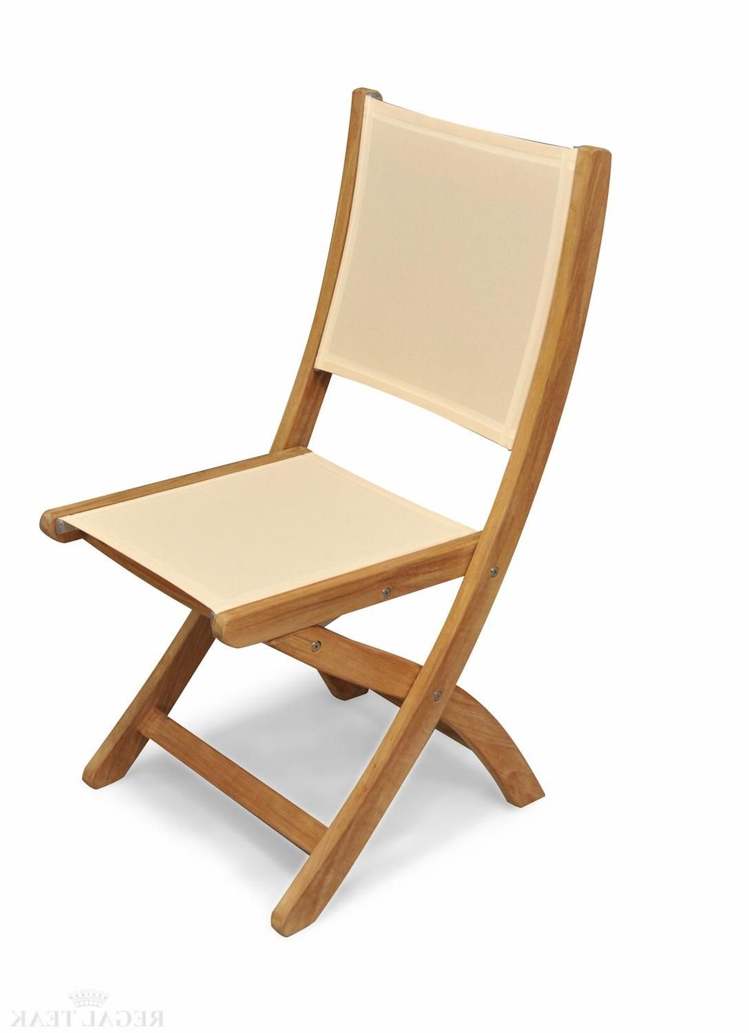 Natural Outdoor Dining Chairs Throughout Favorite Set Of 2 Natural Teak Outdoor Patio Folding Dining Chairs With Cream (View 7 of 15)