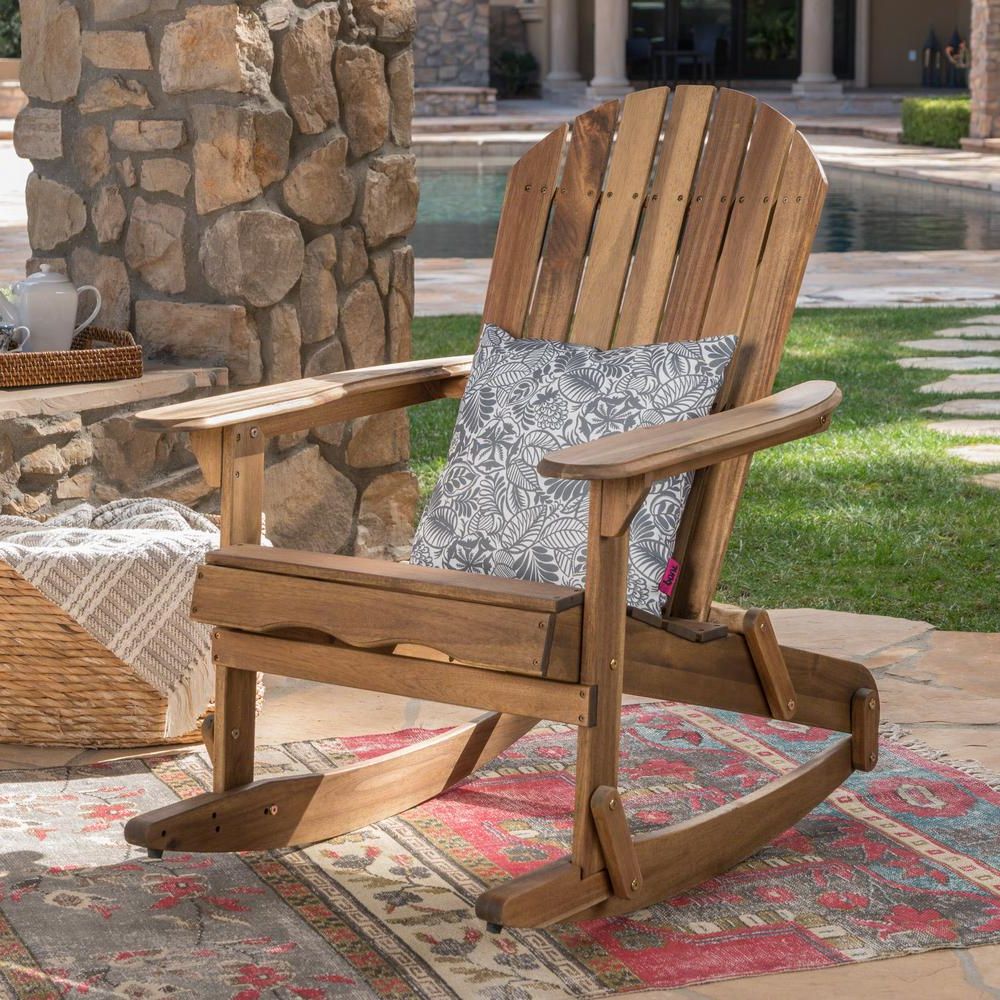 Natural Wood Outdoor Chairs With Regard To Newest Noble House Rocking Natural Stained Wood Adirondack Chair 40969 – The (View 11 of 15)