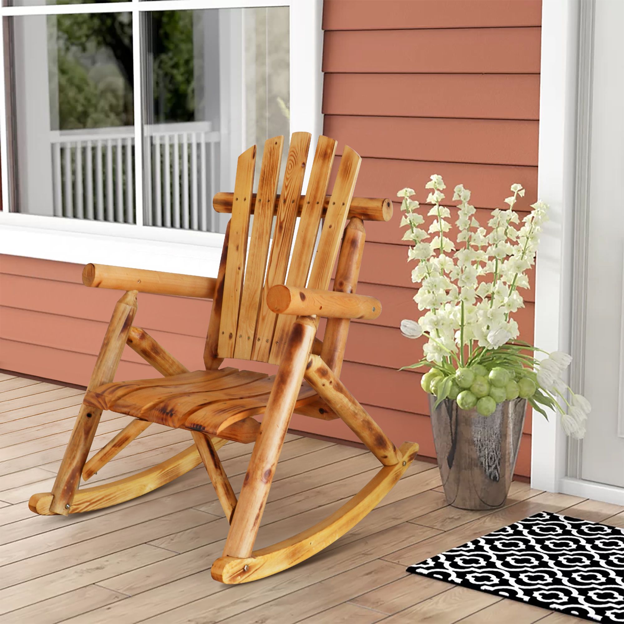 Natural Wood Outdoor Chairs Within Widely Used Outdoor Rocking Chair, Wooden Rocking Chair Patio Furniture, Classic (View 14 of 15)
