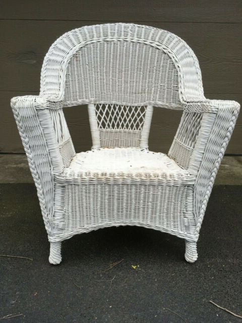 Natural Woven Outdoor Chairs Sets Intended For Current Vintage Antique Natural Real White Wicker Chair Porch Furniture Exc (View 12 of 15)