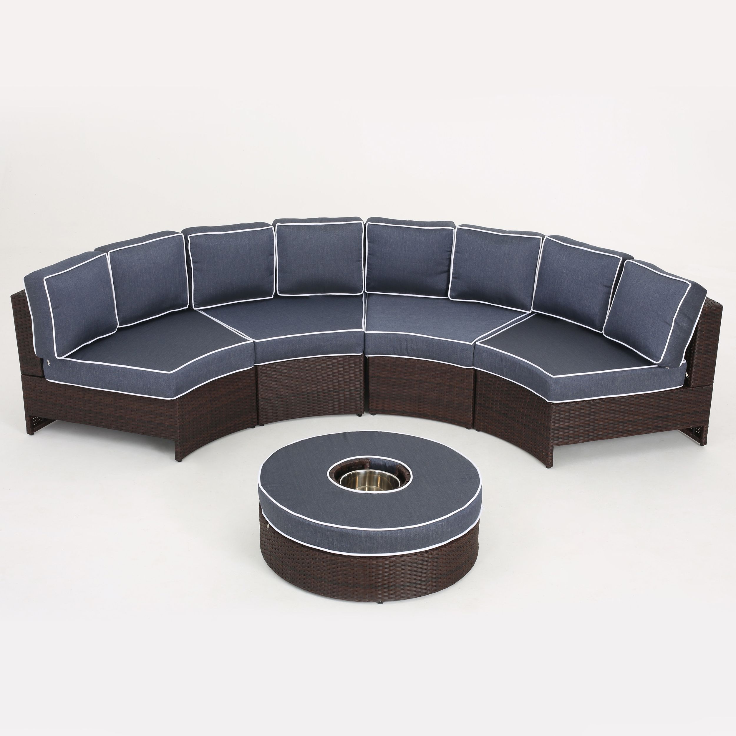 Navy Outdoor Seating Sectional Patio Sets Throughout Current Riviera Ponza Outdoor Wicker 5 Piece Semicircular Sectional Sofa (View 8 of 15)