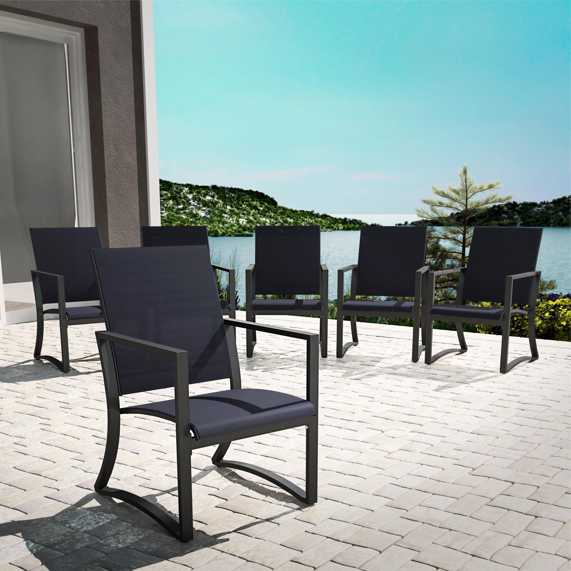 Navy Outdoor Seating Sets In Widely Used Cosco Outdoor Furniture, Patio Dining Chairs, 6 Pack, Steel, Navy Sling (View 1 of 15)