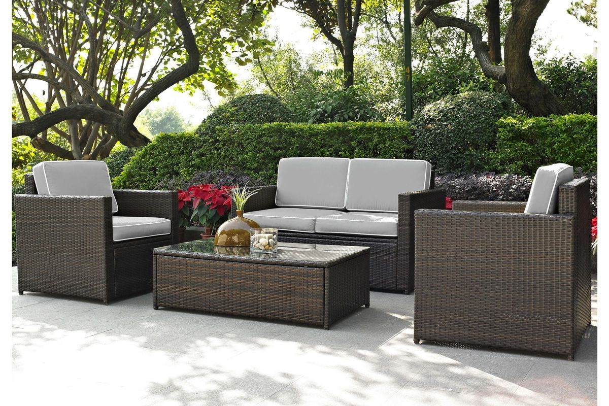 Newest 4 Piece Outdoor Seating Patio Sets Inside Palm Harbor Grey 4 Piece Outdoor Seating Set At Gardner White (View 5 of 15)