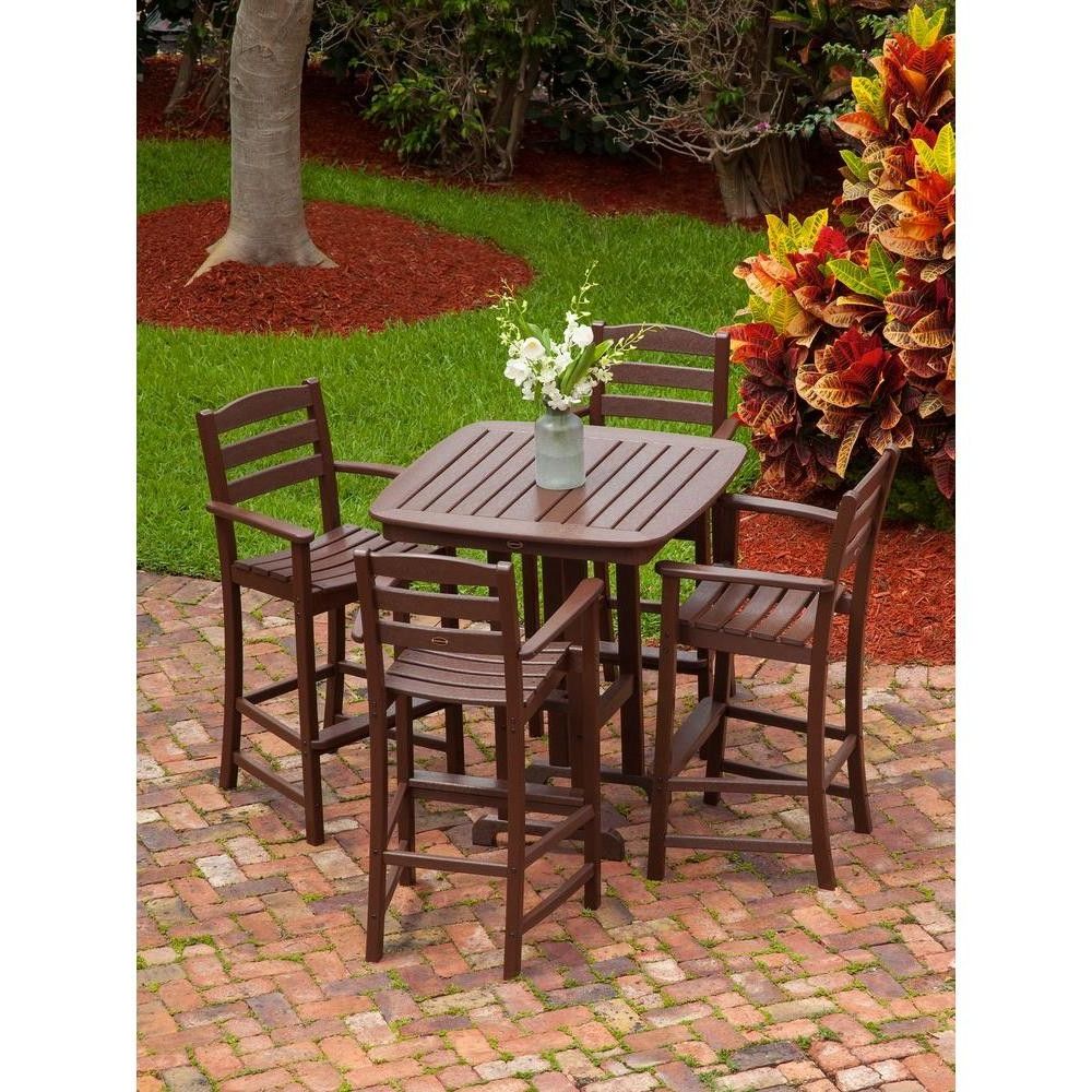 Newest 5 Piece Cafe Dining Sets In Polywood 5 Piece La Casa Cafe Outdoor Bar Dining Set – The Rocking (View 14 of 15)