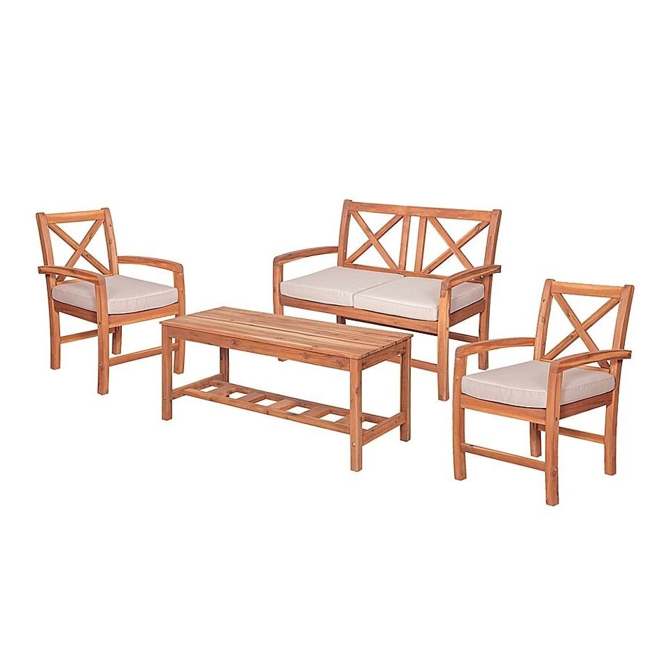 Newest Brown Acacia Patio Chairs With Cushions Inside Forest Gate Aspen 4 Piece Acacia Outdoor Chat Set In Brown With (View 2 of 15)