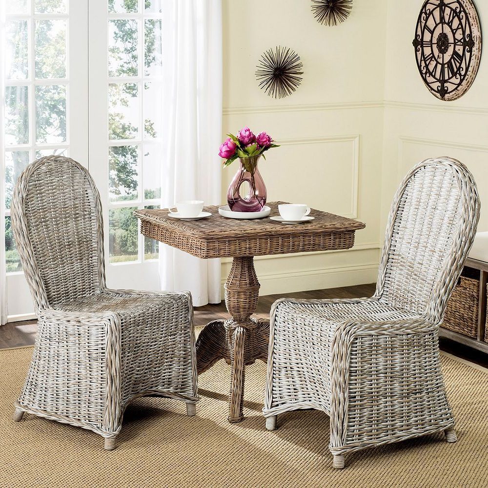 Newest Distressed Gray Wicker Patio Dining Sets Throughout Safavieh Idola Wicker Dining Chair, White (View 3 of 15)