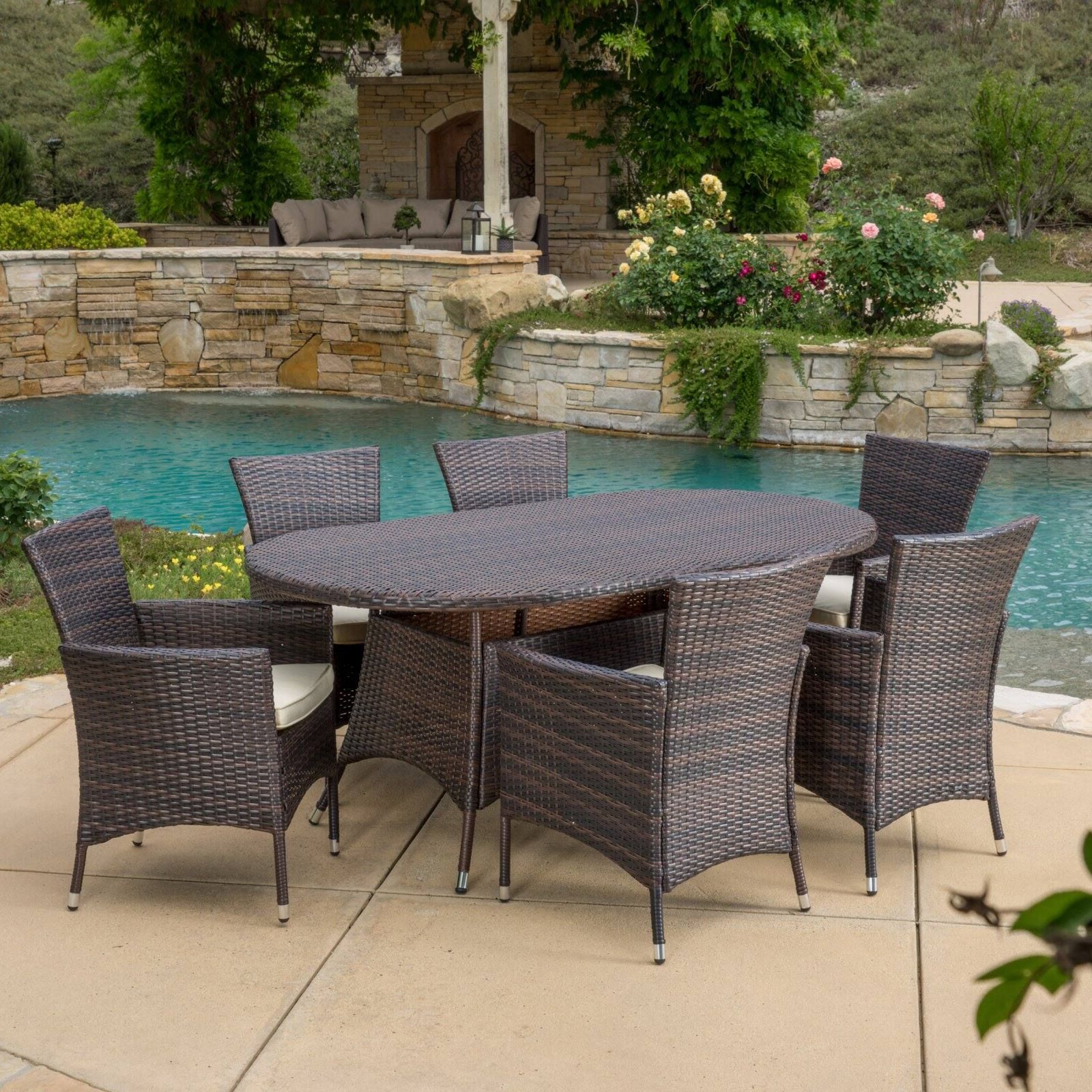 Newest Hannah Wicker 7 Piece Oval Patio Dining Set – Walmart – Walmart For Oval 7 Piece Outdoor Patio Dining Sets (View 4 of 15)
