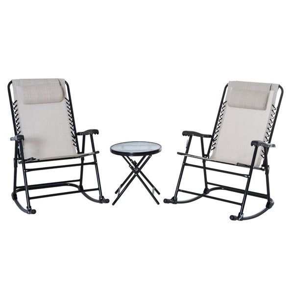 Newest Shop Outsunny 3 Piece Folding Rocking Chair Patio Dining Table Set With With Outdoor Rocking Chair Sets With Coffee Table (View 15 of 15)