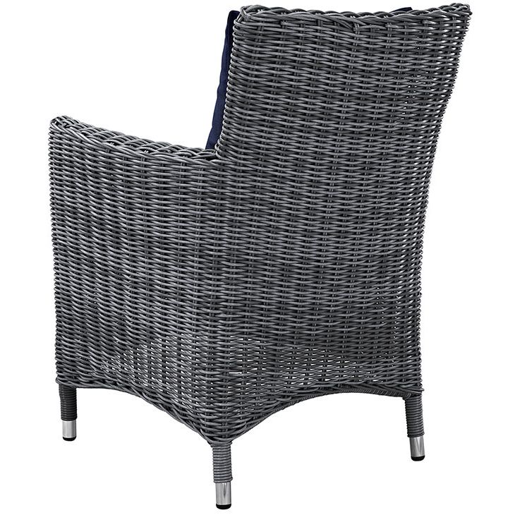 Newest Summon Grey Rattan Patio Arm Chair With Navy Fabric Cushionmodway In Fabric Outdoor Wicker Armchairs (View 10 of 15)