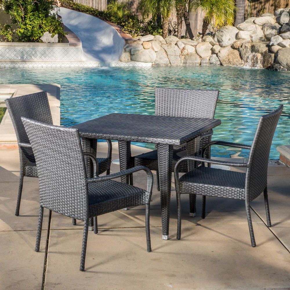 Noble House Delani Gray 5 Piece Wicker Outdoor Dining Set 296684 – The Regarding Well Known 5 Piece Patio Dining Set (View 10 of 15)