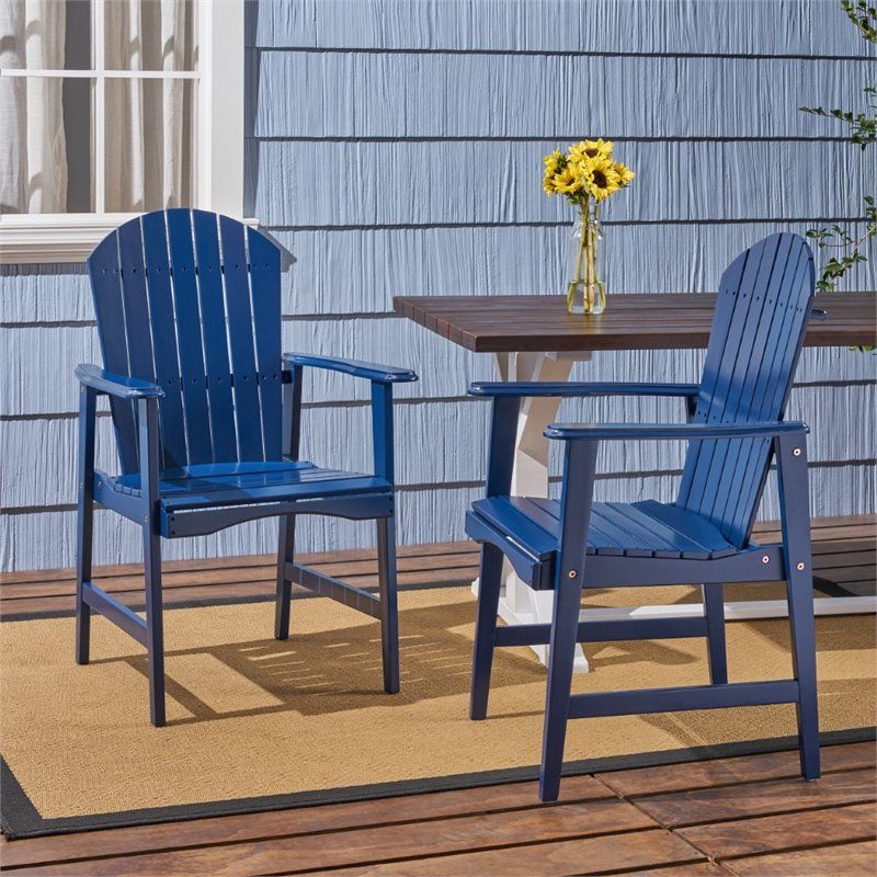 Noble House Malibu Outdoor Acacia Wood Dining Chair In Navy (set Of 2 With Regard To 2020 Navy Outdoor Seating Sets (View 2 of 15)
