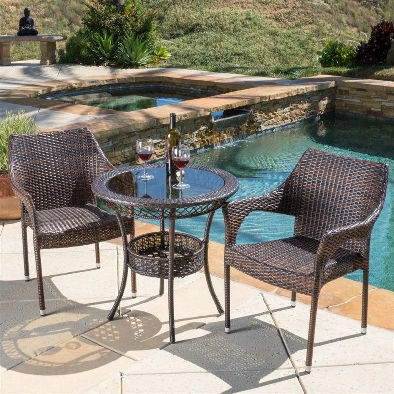 Noble House Mirage 3 Piece Outdoor Bistro Set In Brown – 295694 In Fashionable 3 Piece Patio Bistro Sets (View 10 of 15)