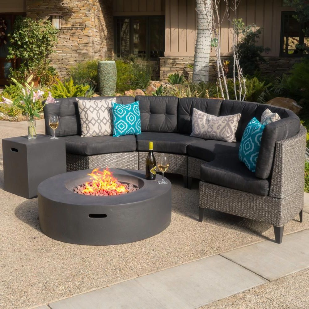 Noble House Mixed Black 6 Piece Wicker Patio Fire Pit Conversation Set Inside Preferred Black And Gray Outdoor Table And Chair Sets (View 9 of 15)