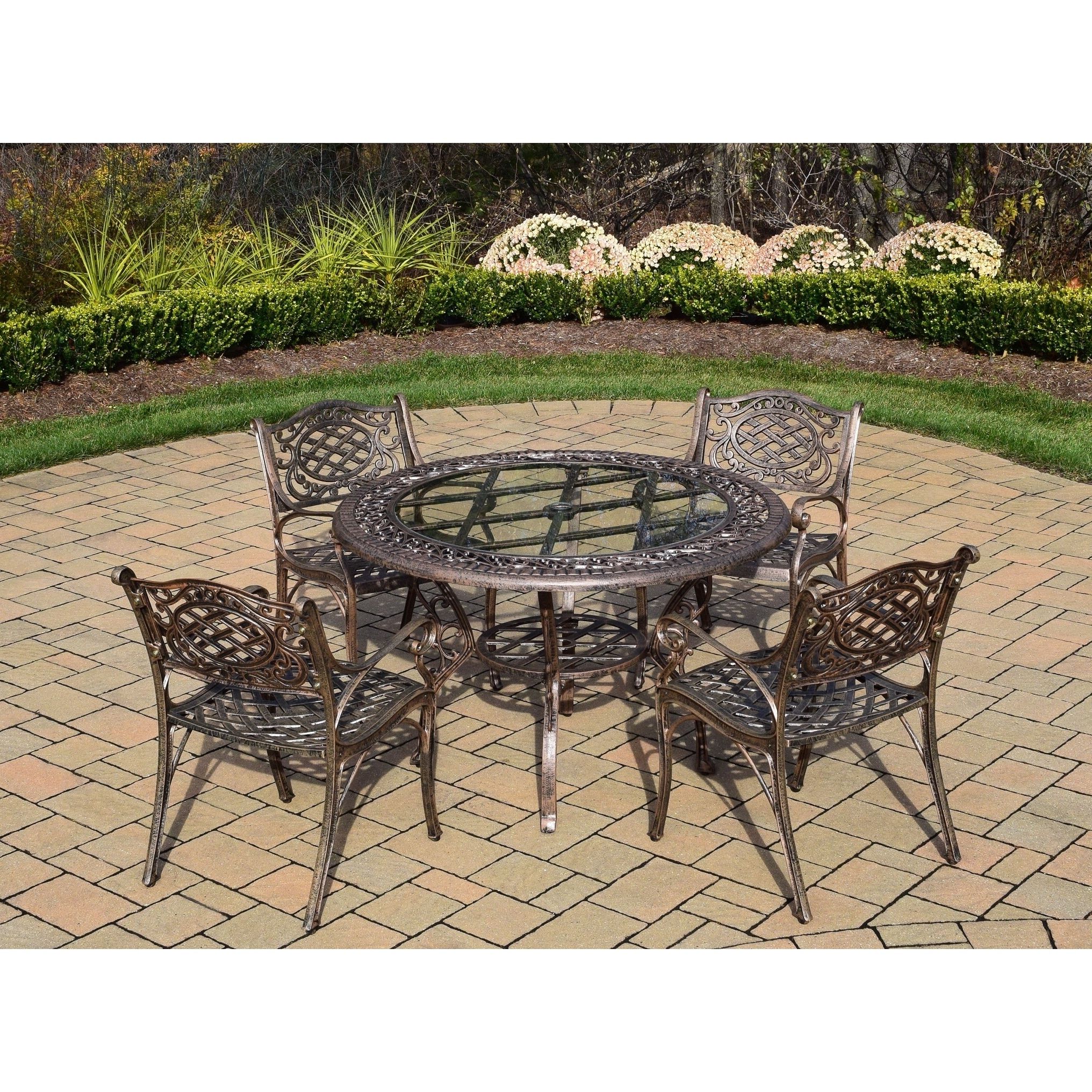 Oakland Living Corporation 5 Piece Patio Dining Set, With 48 Inch Round With Regard To Newest 5 Piece Round Patio Dining Sets (View 14 of 15)