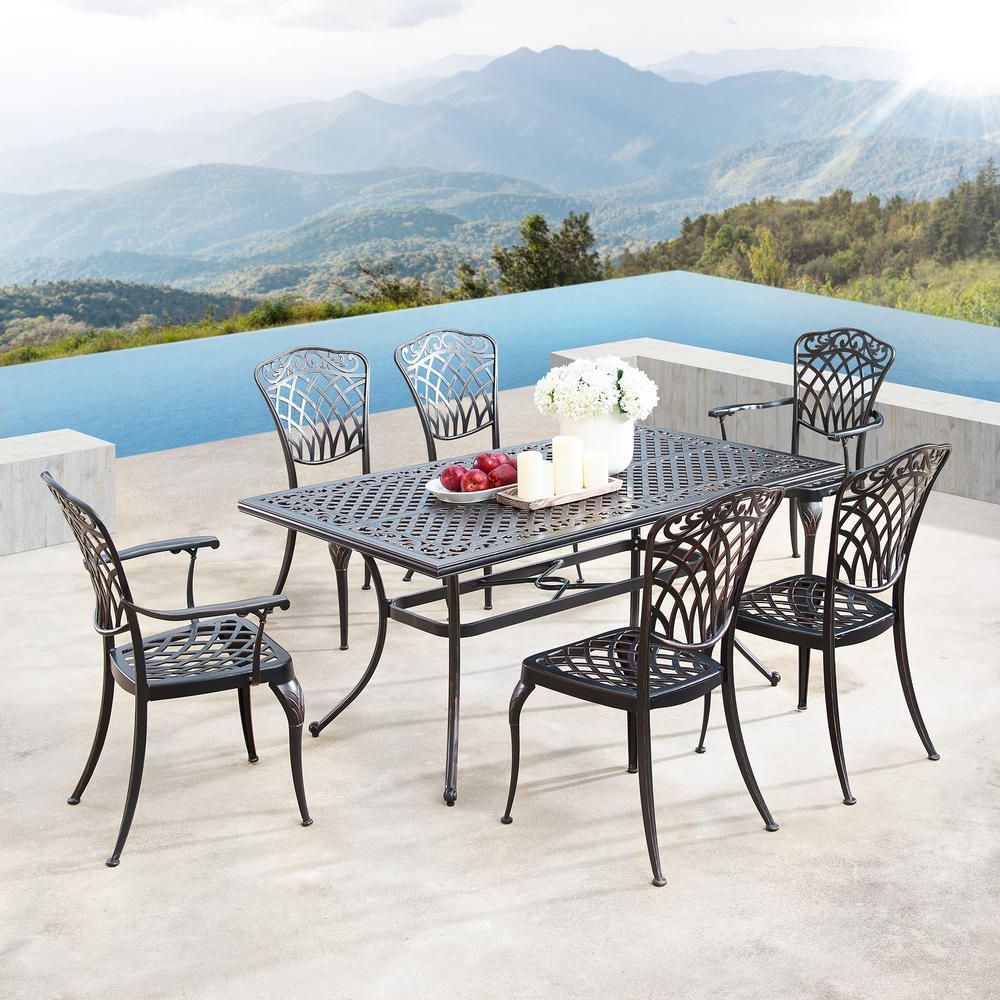 Oakland Living Luxurious Ornate Antique Copper 7 Piece Aluminium Throughout Well Known Large Rectangular Patio Dining Sets (View 6 of 15)
