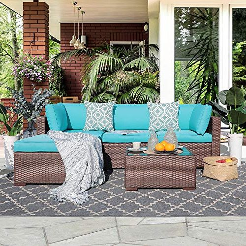 Oc Orange Casual 5 Piece Outdoor Furniture Sectional Sofa, Patio Brown For Newest Outdoor Wicker Orange Cushion Patio Sets (View 14 of 15)