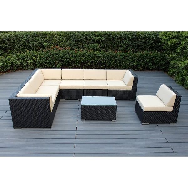 Ohana Outdoor Patio 8 Piece Black Wicker Conversation Set With Cushions Throughout Best And Newest Black Cushion Patio Conversation Sets (View 1 of 15)
