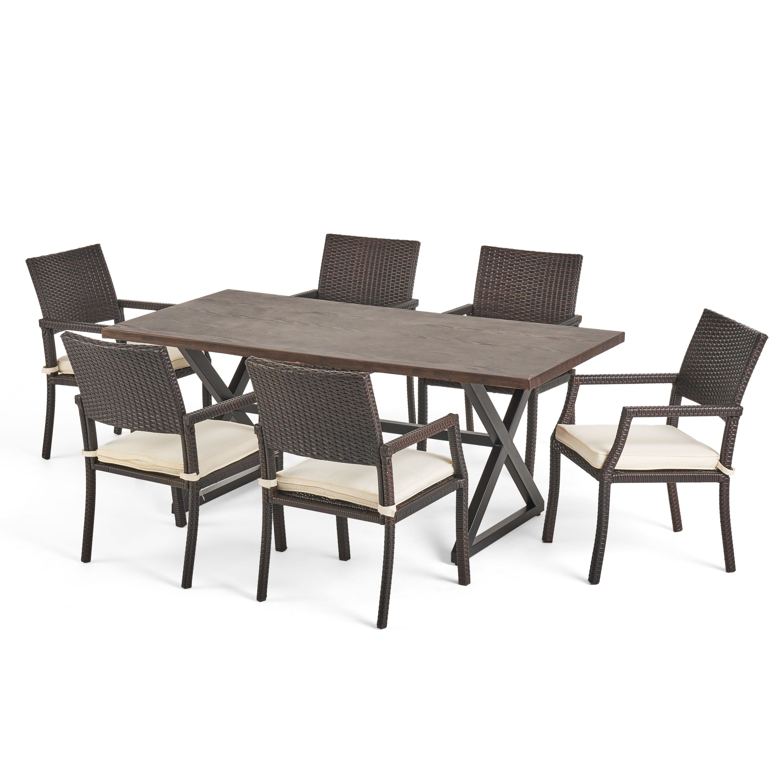 Outdoor 7 Piece Aluminum Dining Set With Wicker Dining Chairs And Regarding Famous White Outdoor Patio Dining Sets (View 15 of 15)