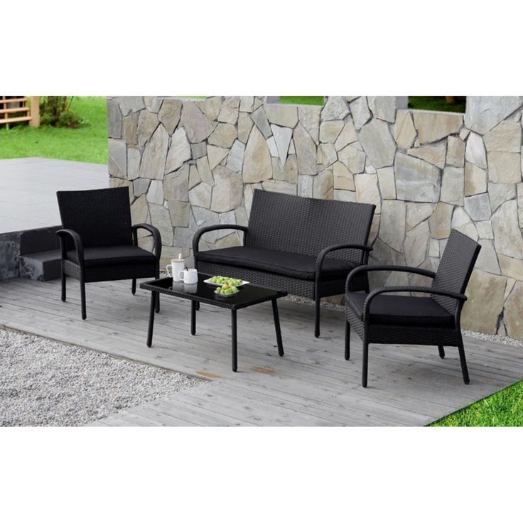 Outdoor Cloud Mountain Rattan Wicker Contemporary 4 Piece Patio In Widely Used Black Cushion Patio Conversation Sets (View 5 of 15)