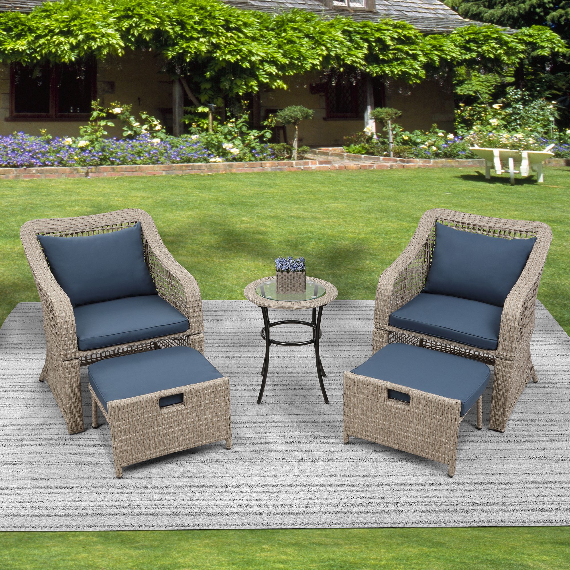 Outdoor Patio Furniture Sets, 5 Piece Wicker Patio Bar Set, 2pcs Arm Throughout Most Recent Natural Woven Outdoor Chairs Sets (View 15 of 15)