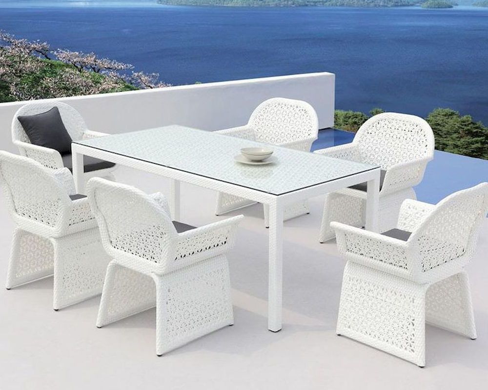 Outdoor White Dining Set In Contemporary Style 44p226 Set Pertaining To Best And Newest White Outdoor Patio Dining Sets (View 8 of 15)