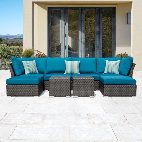 Outdoor Wicker Gray Cushion Patio Sets Intended For Most Popular Shop Corvus 8 Piece Dark Grey Wicker Patio Furniture Set With Peacock (View 14 of 15)