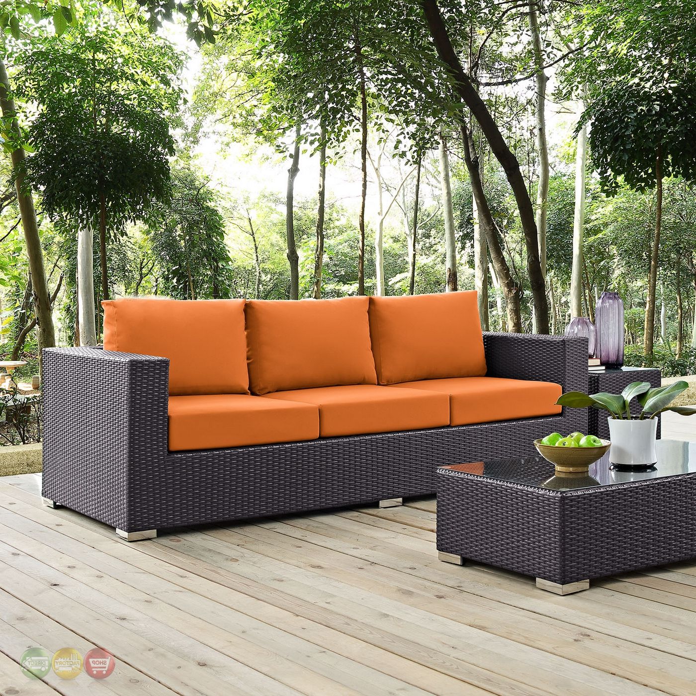 Outdoor Wicker Orange Cushion Patio Sets With Regard To Popular Convene Modular Rattan Outdoor Patio Sofa W/ Cushions, Espresso Orange (View 6 of 15)