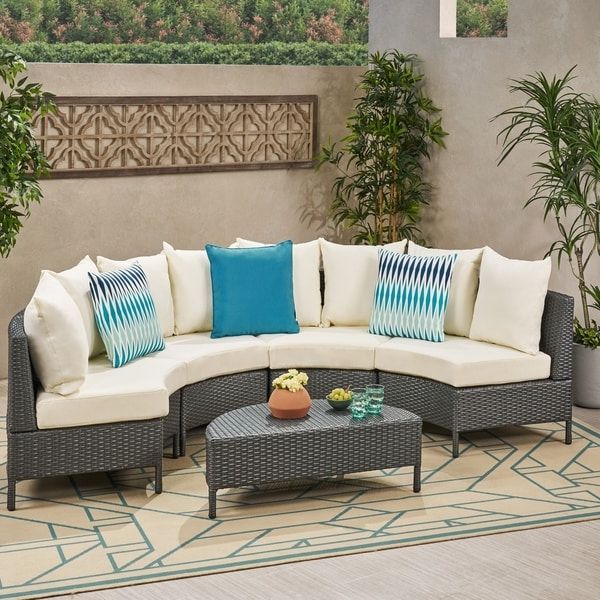 Outdoor Wicker Sectional Sofa Sets Throughout 2019 Shop Newton Outdoor 4 Seater Curved Wicker Sectional Sofa Set With (View 13 of 15)