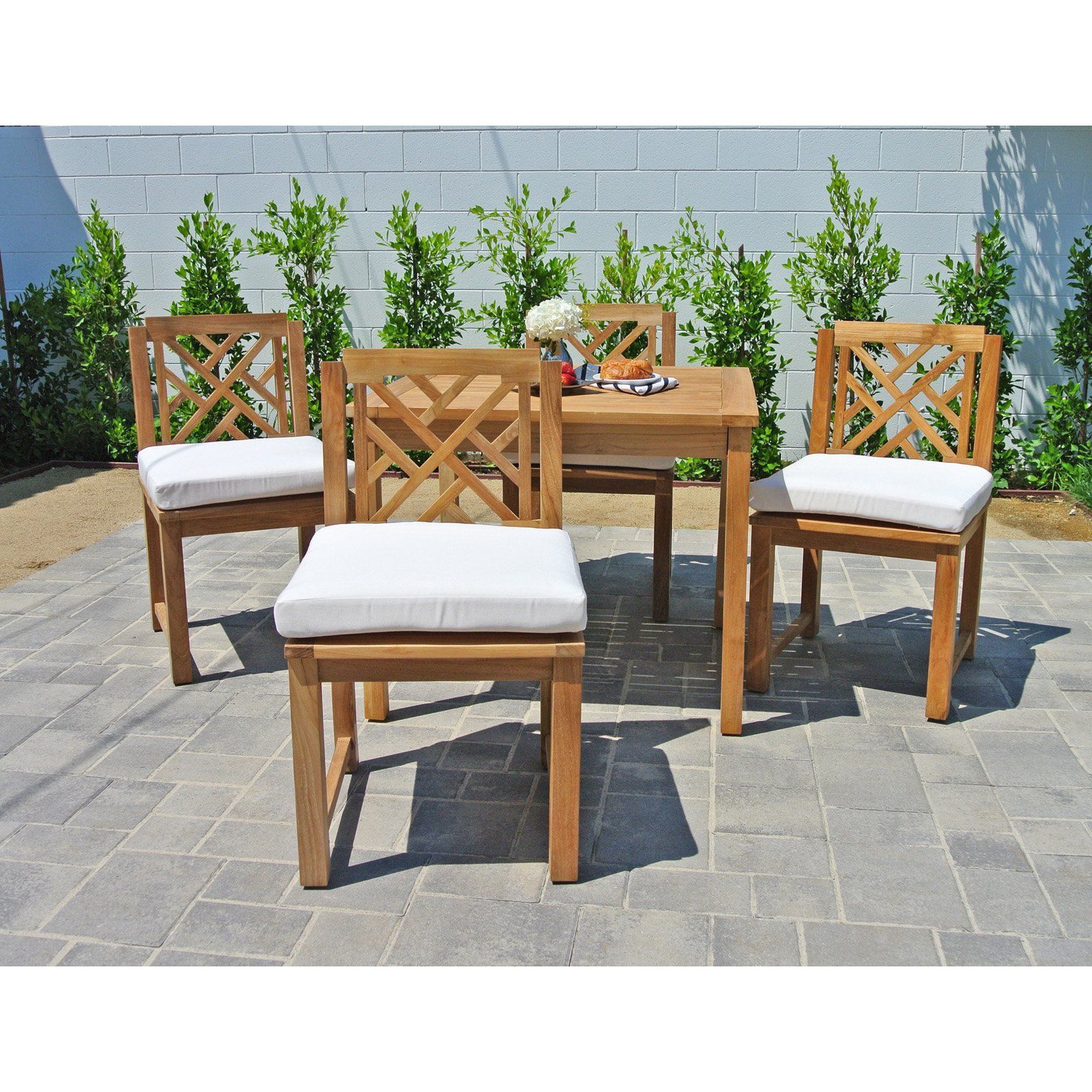 Outdoor Willow Creek Monterey 5 Piece Teak Patio Dining Set Canvas Pertaining To Most Popular Green 5 Piece Outdoor Dining Sets (View 4 of 15)
