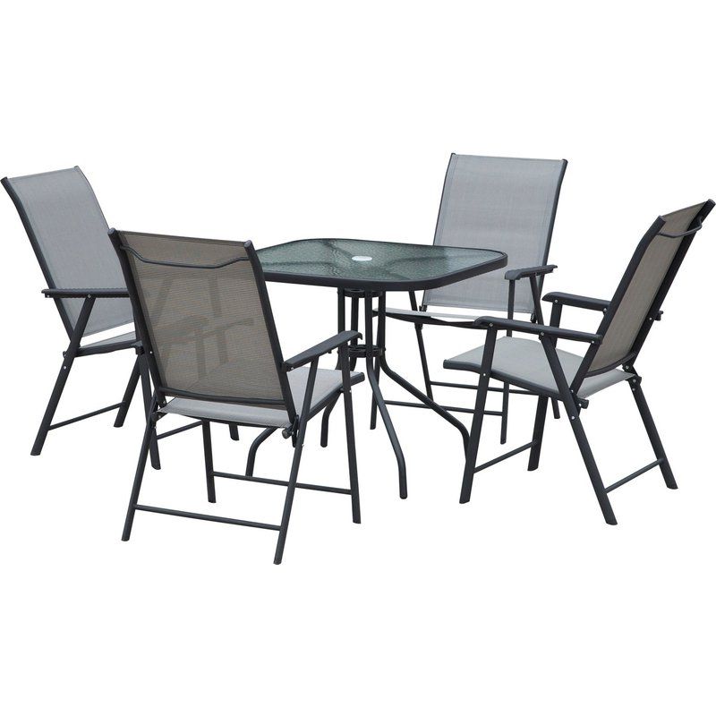 Outsunny 5pcs Classic Outdoor Dining Set Steel Frames W/ 4 Folding Within Most Up To Date Black And Gray Outdoor Table And Chair Sets (View 8 of 15)